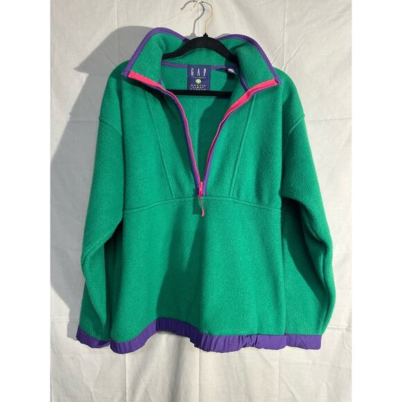 90s Vintage Gap Jacket Womens Small Green Fleece Pullover Pockets Zip Oversized - Picture 5 of 7